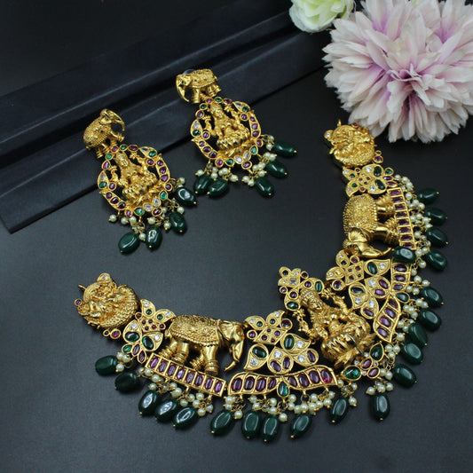 10683 Nakshi elephant and Lakshmi short necklace