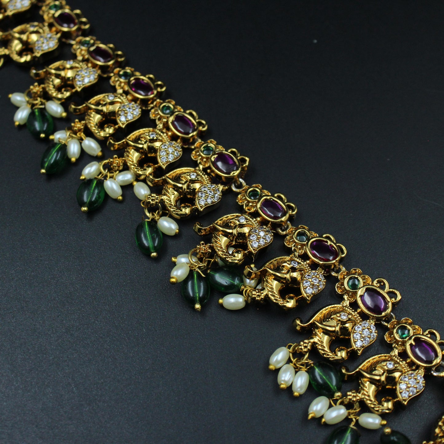 29414 Matte elephant laxmi necklace