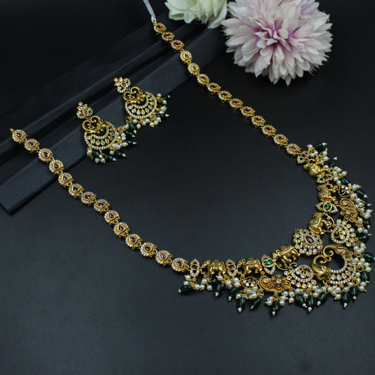 40158 Matte Elephant Necklace Set Long