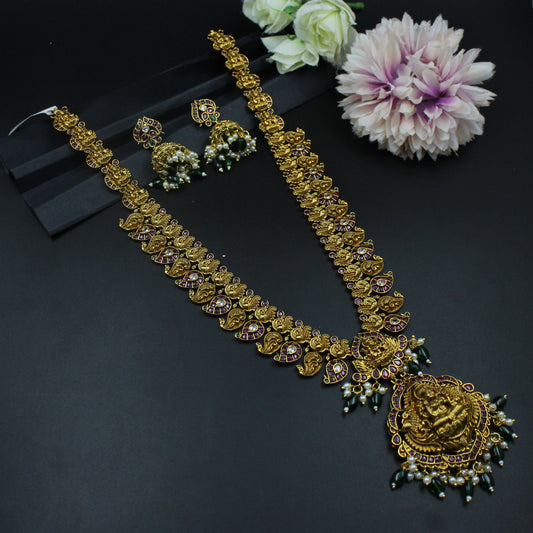 39997 Matte Lakshmi long necklace with Jhumkas