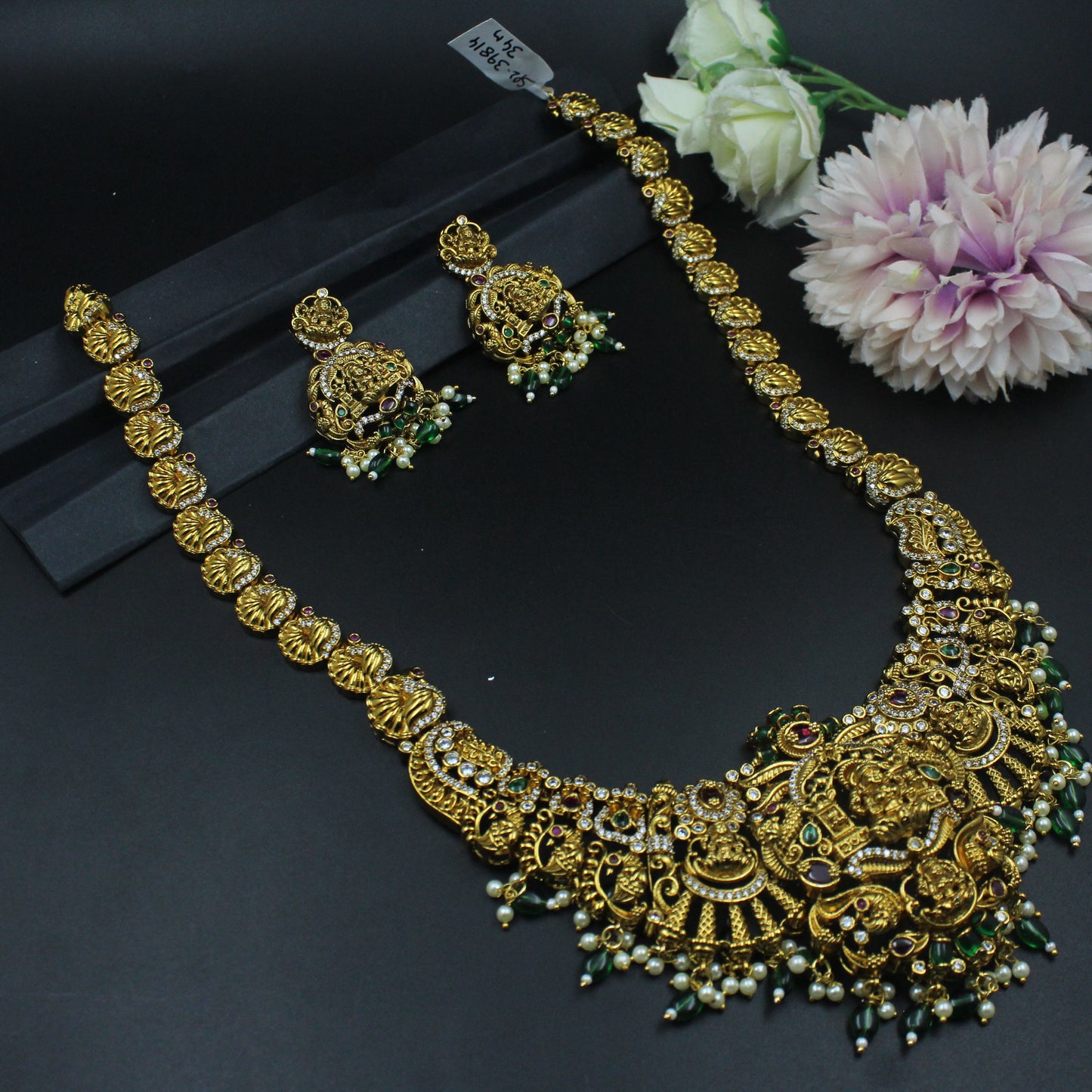 39814 Matte Laxmi Peacock Long Necklace Set