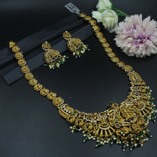 39814 Matte Laxmi Peacock Long Necklace Set