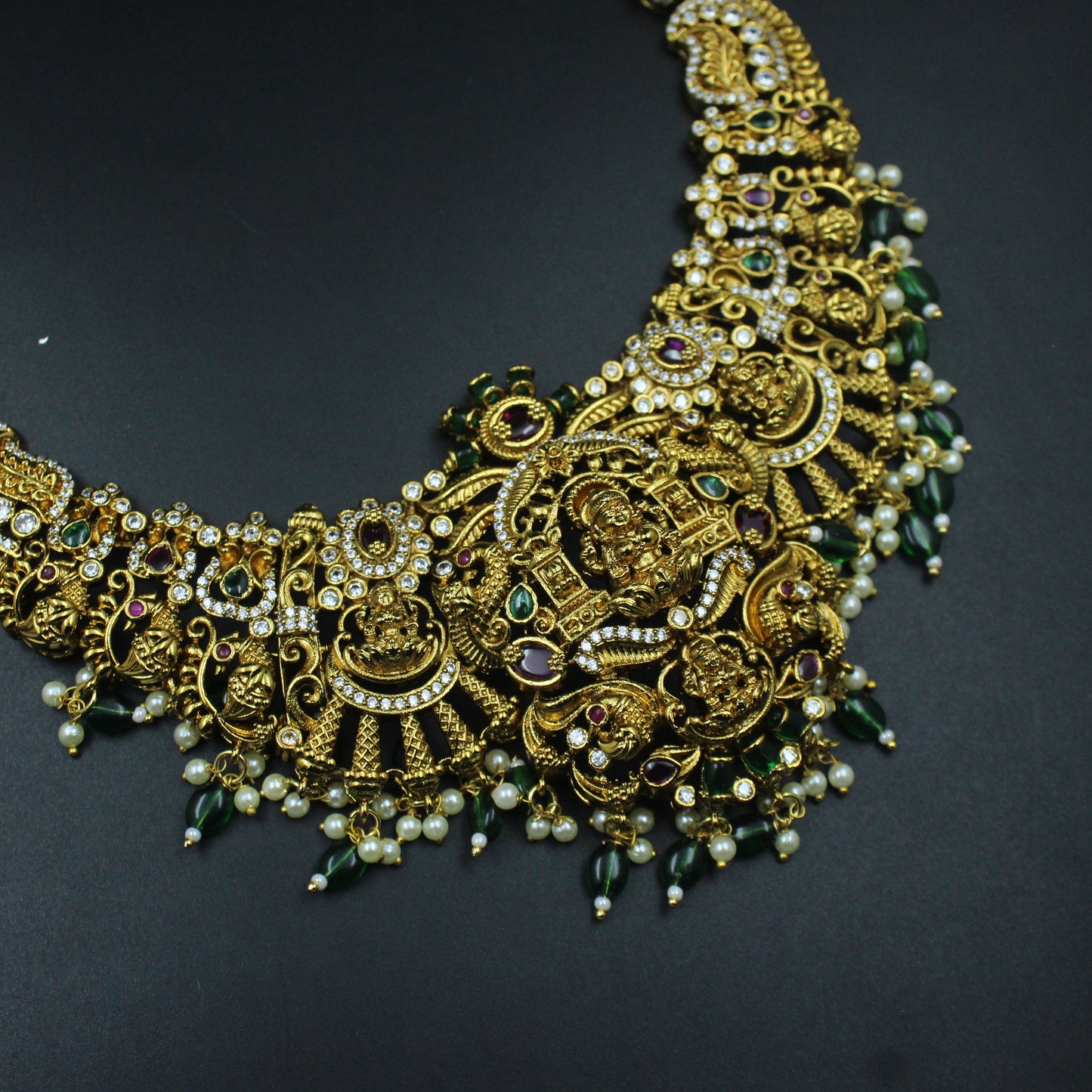39814 Matte Laxmi Peacock Long Necklace Set