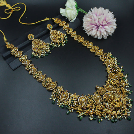 38757 Matte Laxmi Peacock Long Necklace