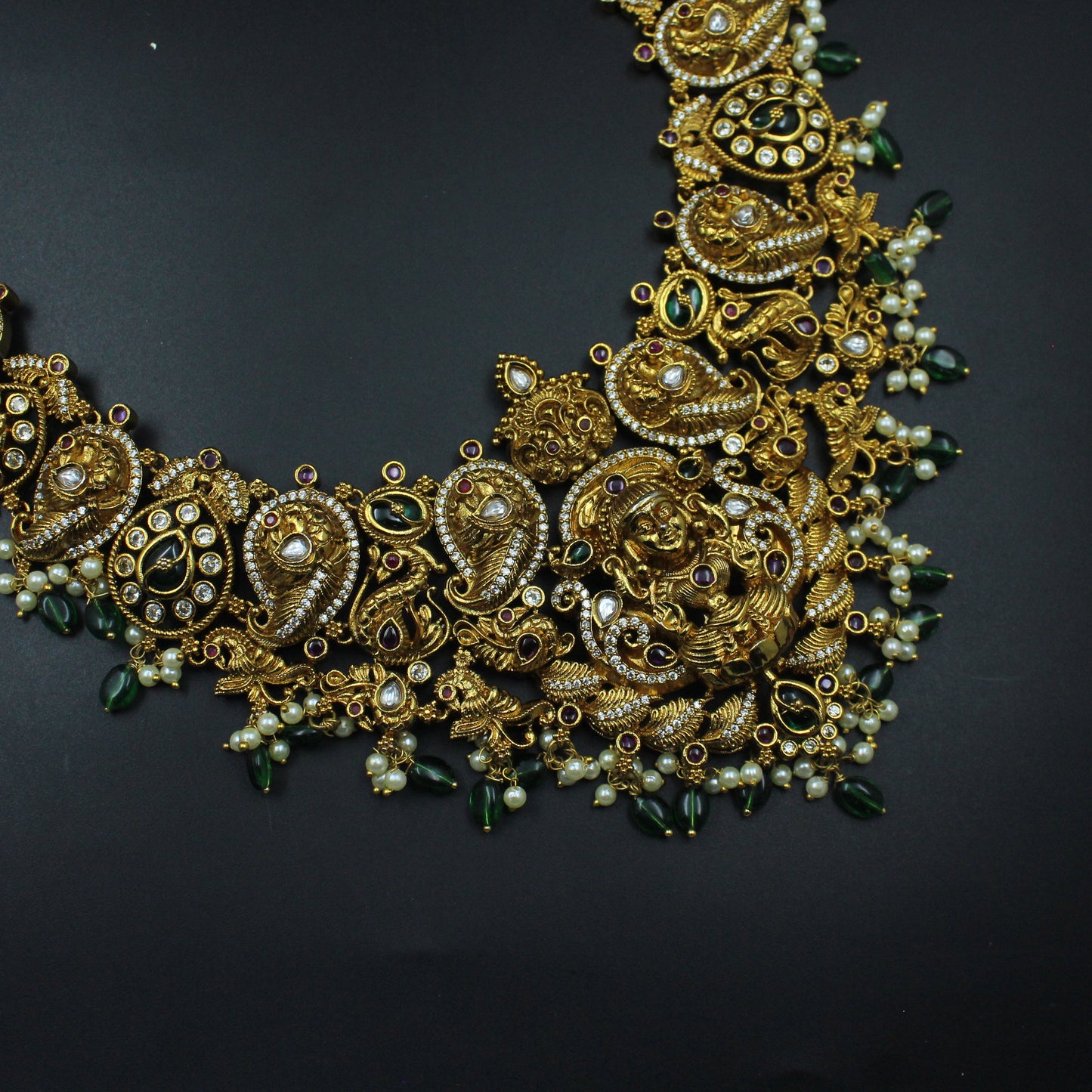 38757 Matte Laxmi Peacock Long Necklace