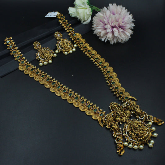 39700 Mate Kasula Haram  Long Necklace With Green Stones