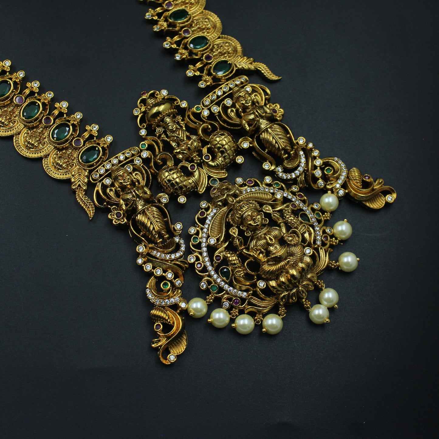 39700 Mate Kasula Haram  Long Necklace With Green Stones