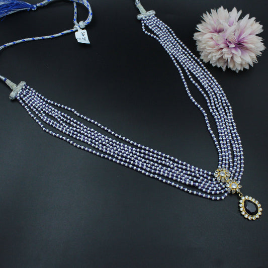 39834 - 7 Lines Sugar Beads Mala With Pink Locket