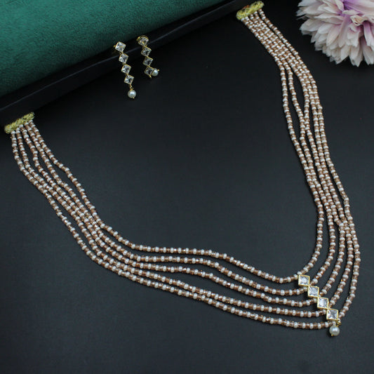 40284 - 5 Lines Sugar Beads Mala Peach Colour