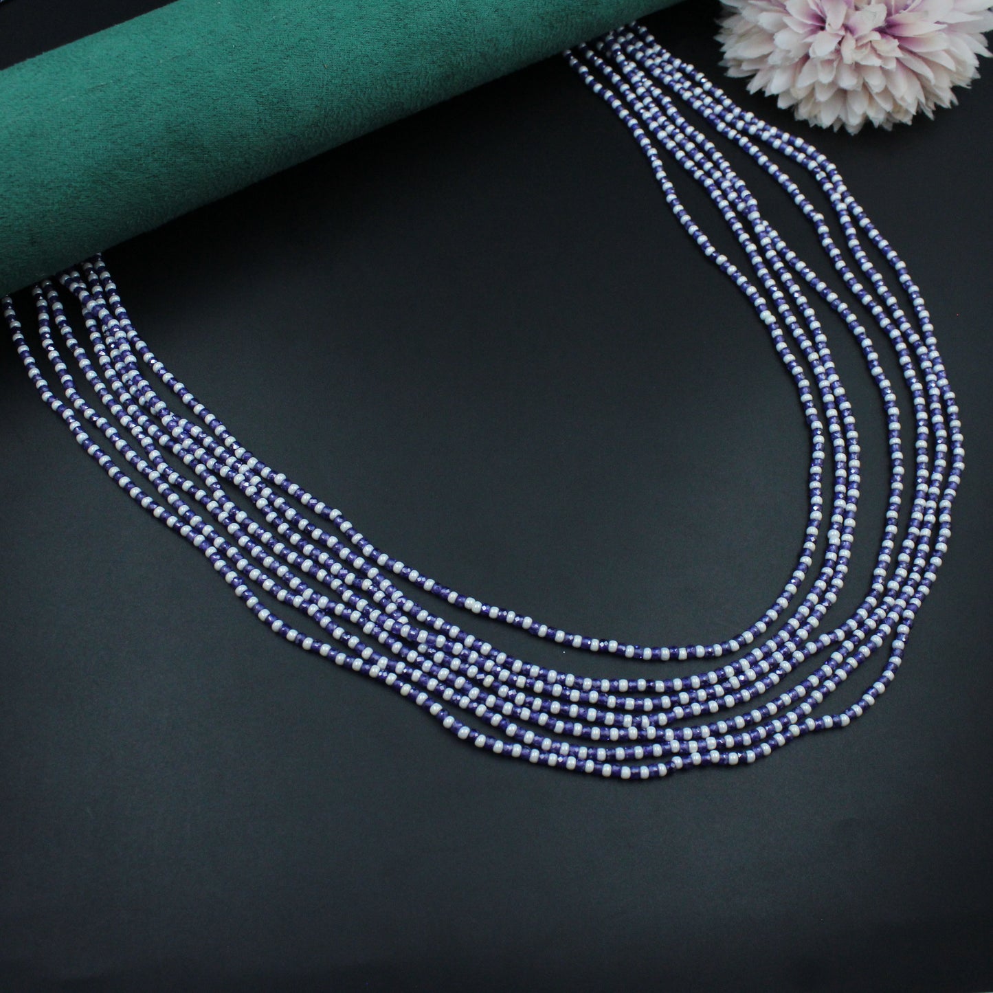 38941 - 7 Lines Sugar Beads Mala  Purple