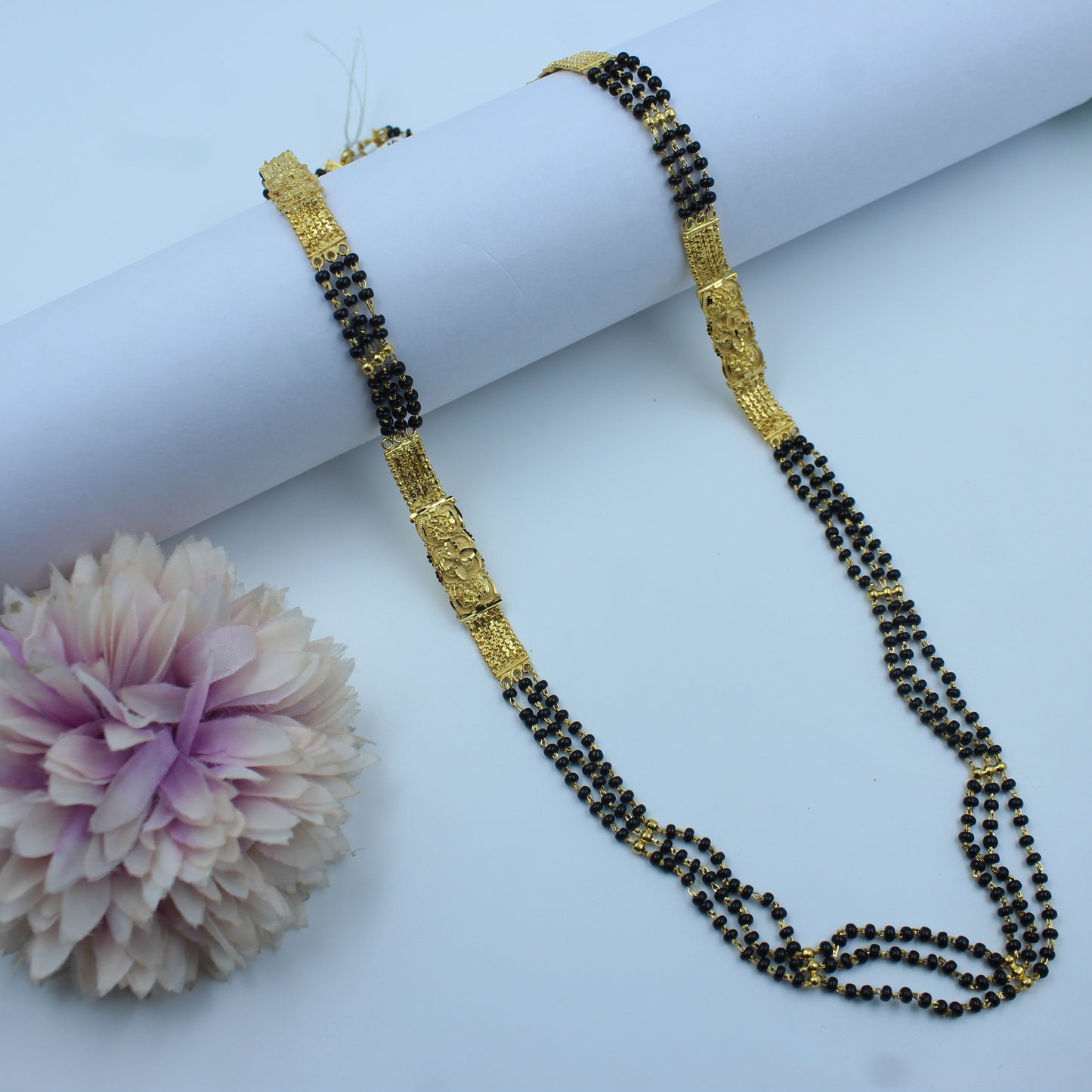 22262 : 3 Lines Black Beads Mala Without Pendent