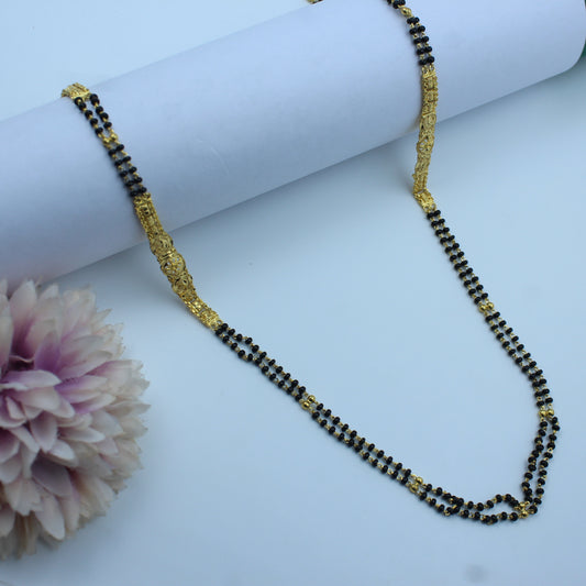 22243 : 2 Lines Gold-Plated Black Bead Mangalsutra