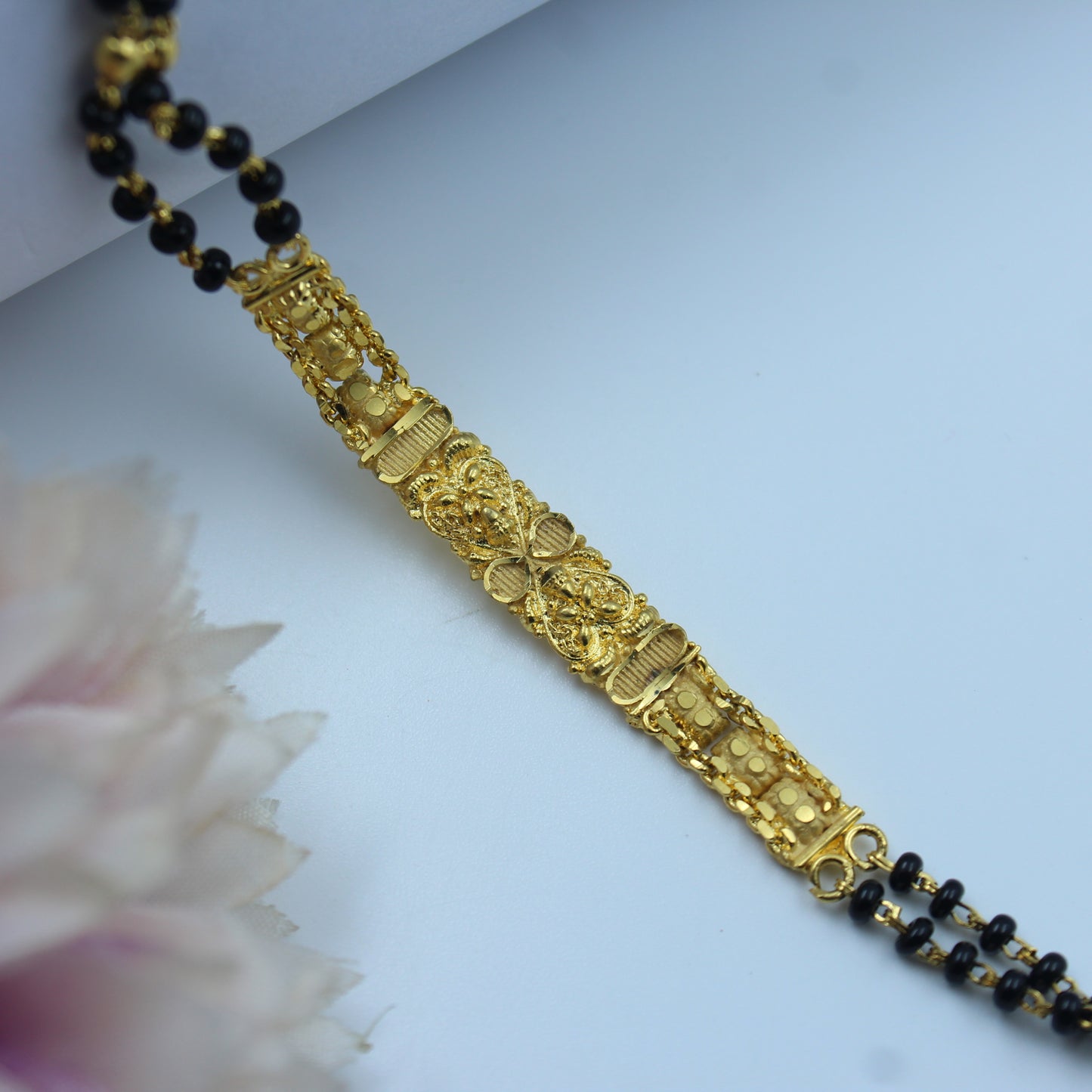 22247 Traditional Gold-Plated Black Bead Mangalsutra
