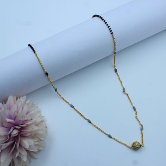 40390 Stylish Gold-Plated Black Bead Mangalsutra with Spherical Pendant Design