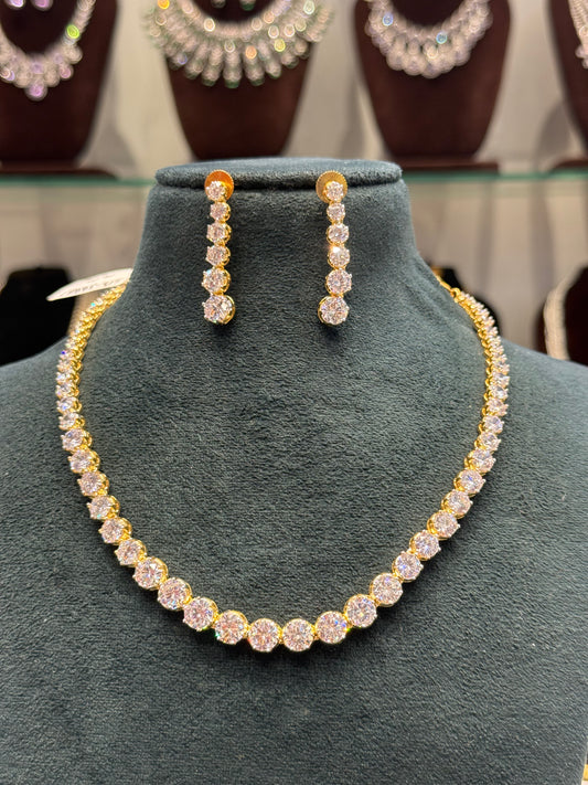 40756  Real diamond look single line Swarovski stone statement necklace with hangings