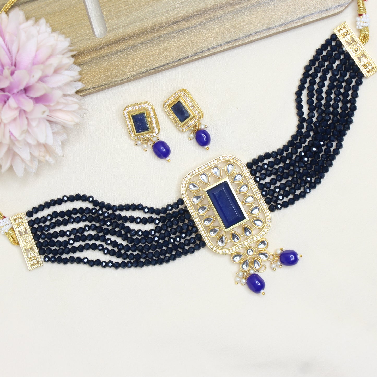 11375 Kundan Choker Navy Blue