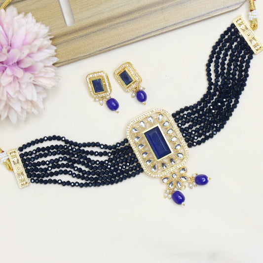 11375 Kundan Choker Navy Blue