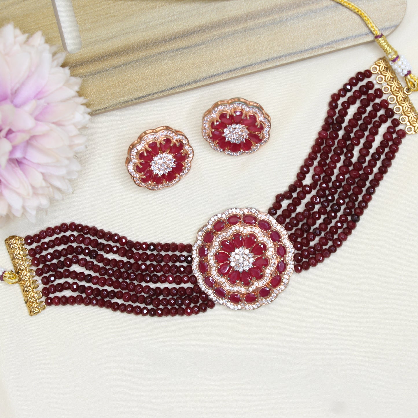 2477  Maroon Beads Short Choker