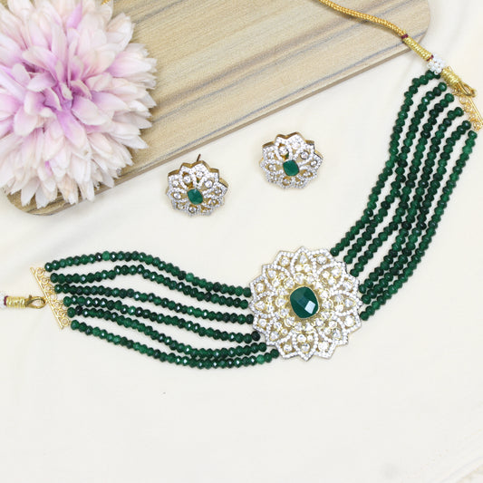 4047 6 Lines Green Beads Choker
