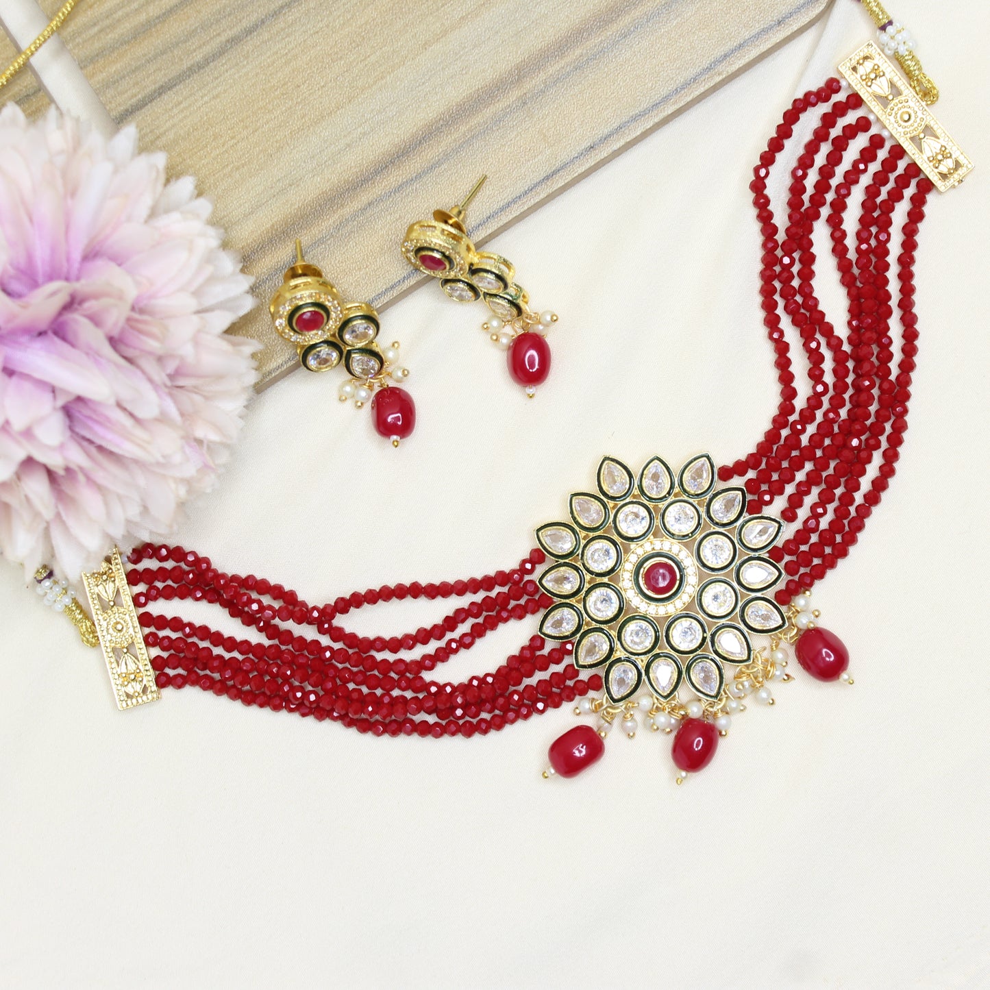 11921 Kundan Pendant neck Choker Red