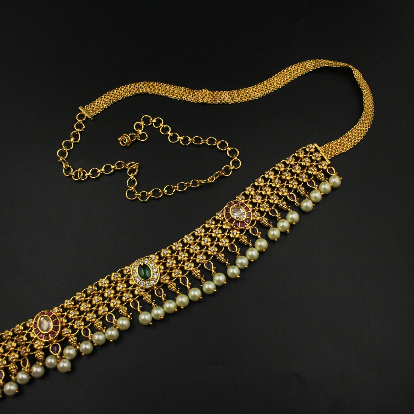 41412 Nakshi Multi Stone Chain Vaddanam - Waist Size 39-49