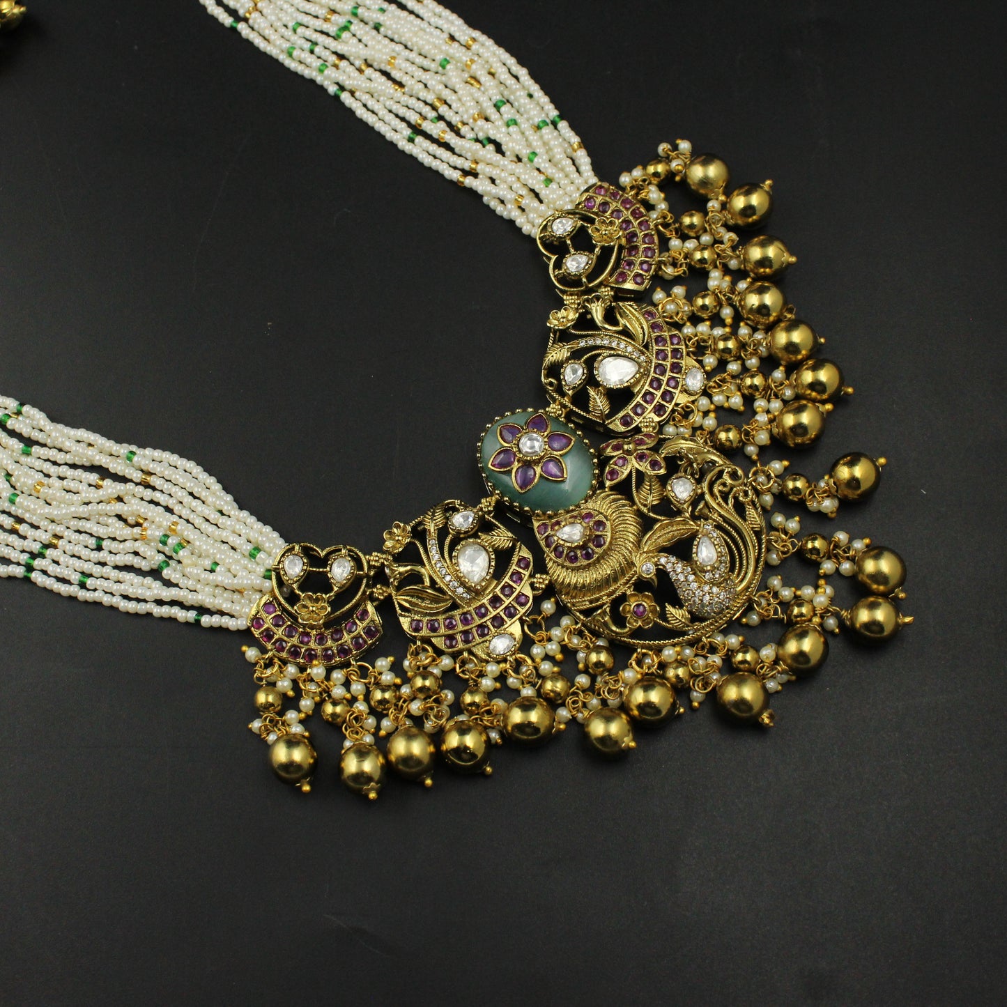 Poth Mala With Peacock Pendent Set Light Green