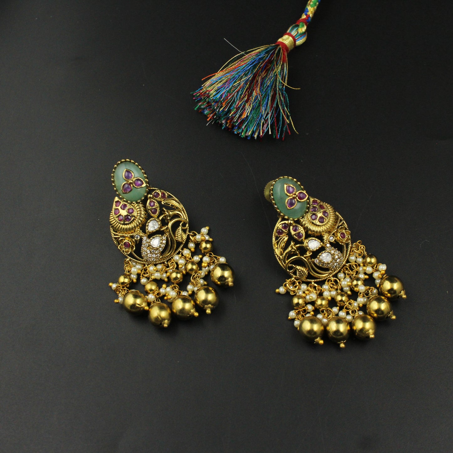 Poth Mala With Peacock Pendent Set Light Green