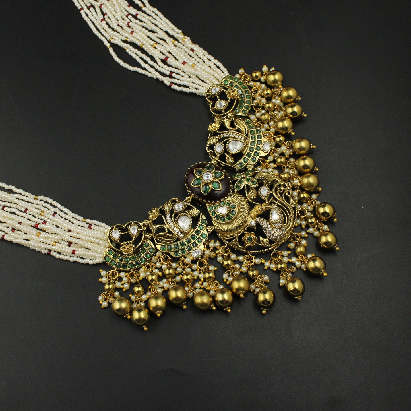 41413 Poth Mala With Peacock Pendent Set Red