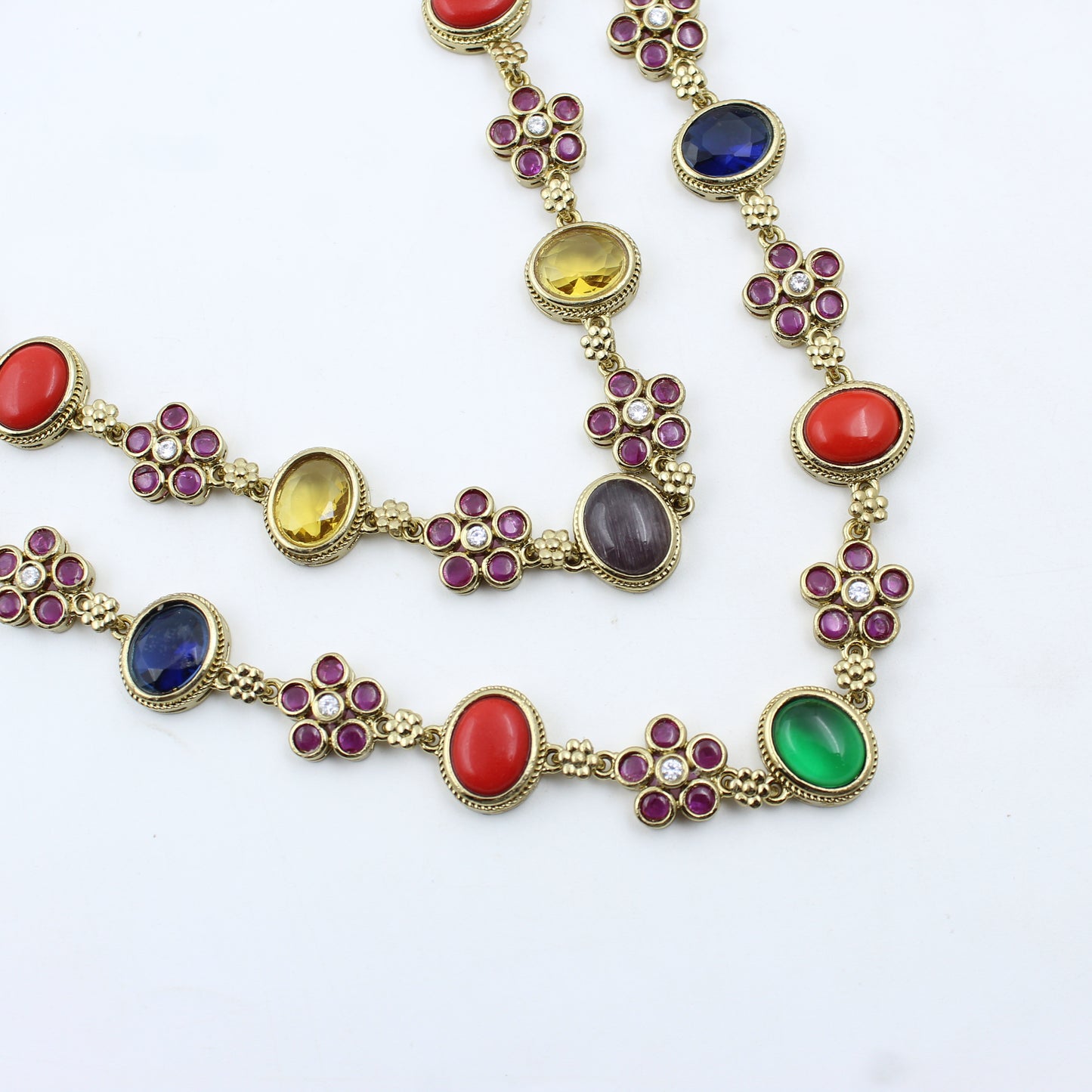 41414 Victorian Moissanite 2 Layers Necklace Set Navaratna