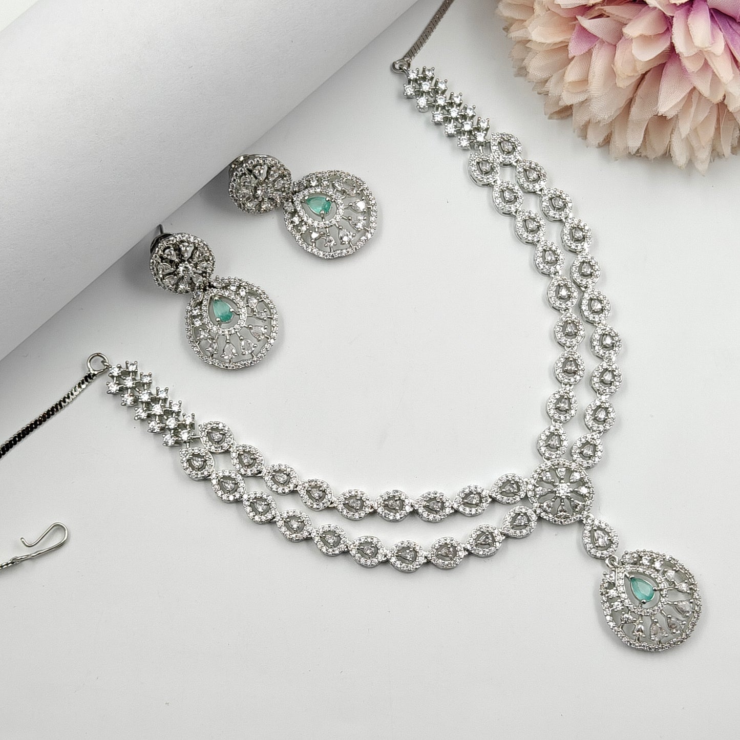 38868 Platinum Necklace Set Mint Green