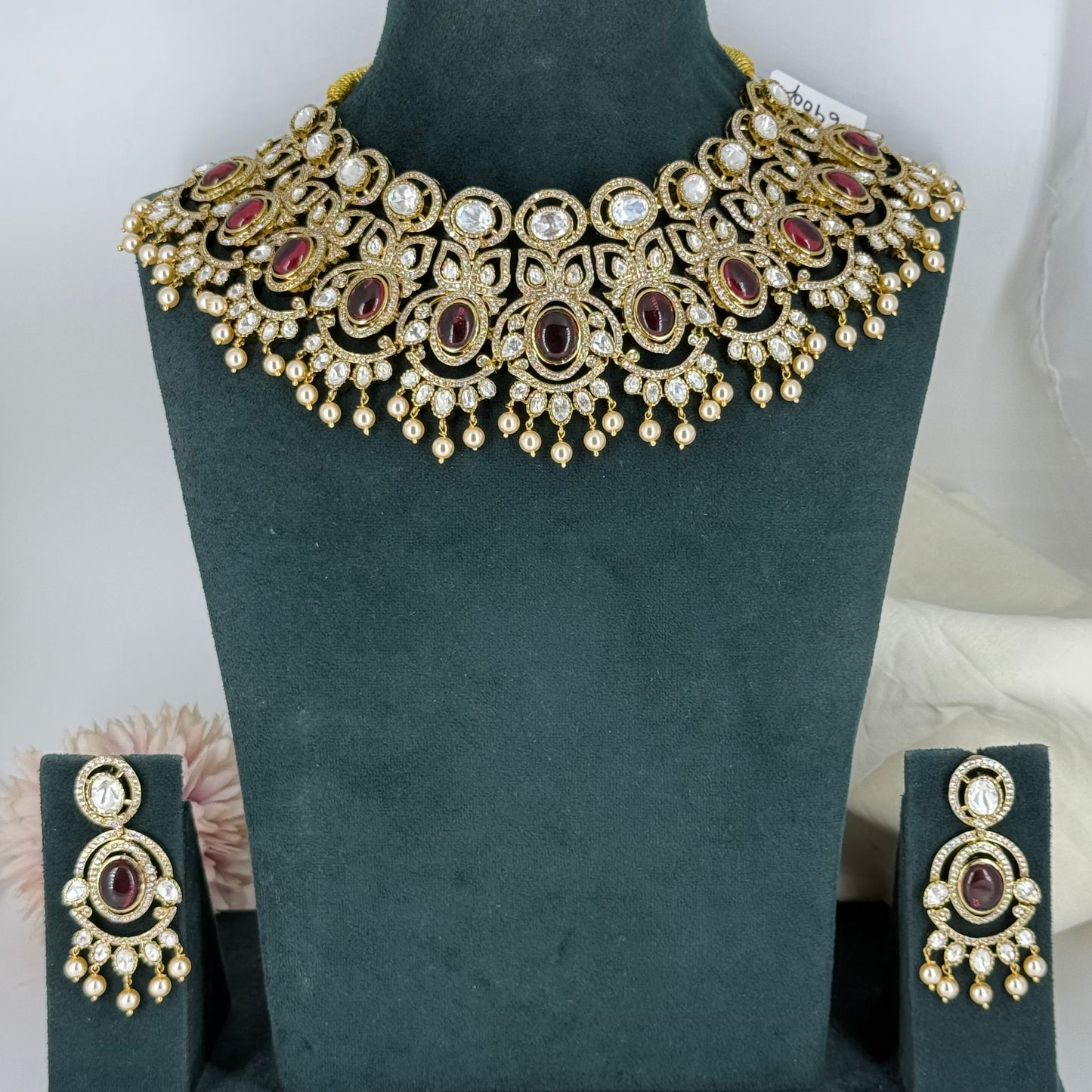 40179 Bridal gold look inspired choker with Moissanite Stones