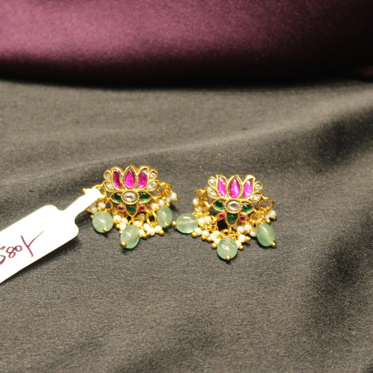 Jadau lotus small flower studs 31706