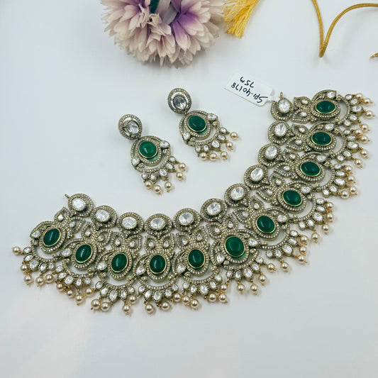 40178  Bridal gold look inspired choker with moissanite stones