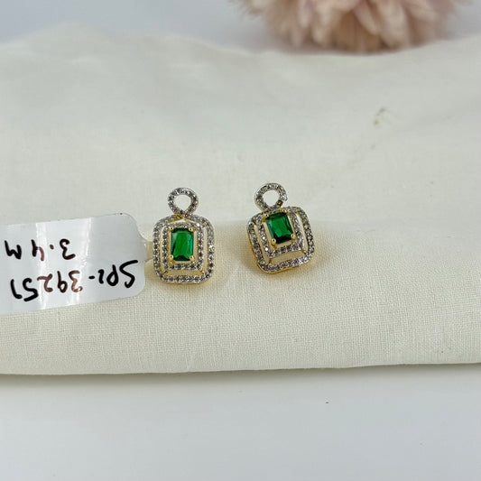 Green Square Drop CZ Earrings