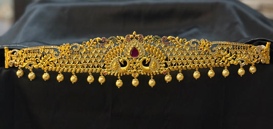 40115 Matte peacock Ruby drop pattern stone vaddanam