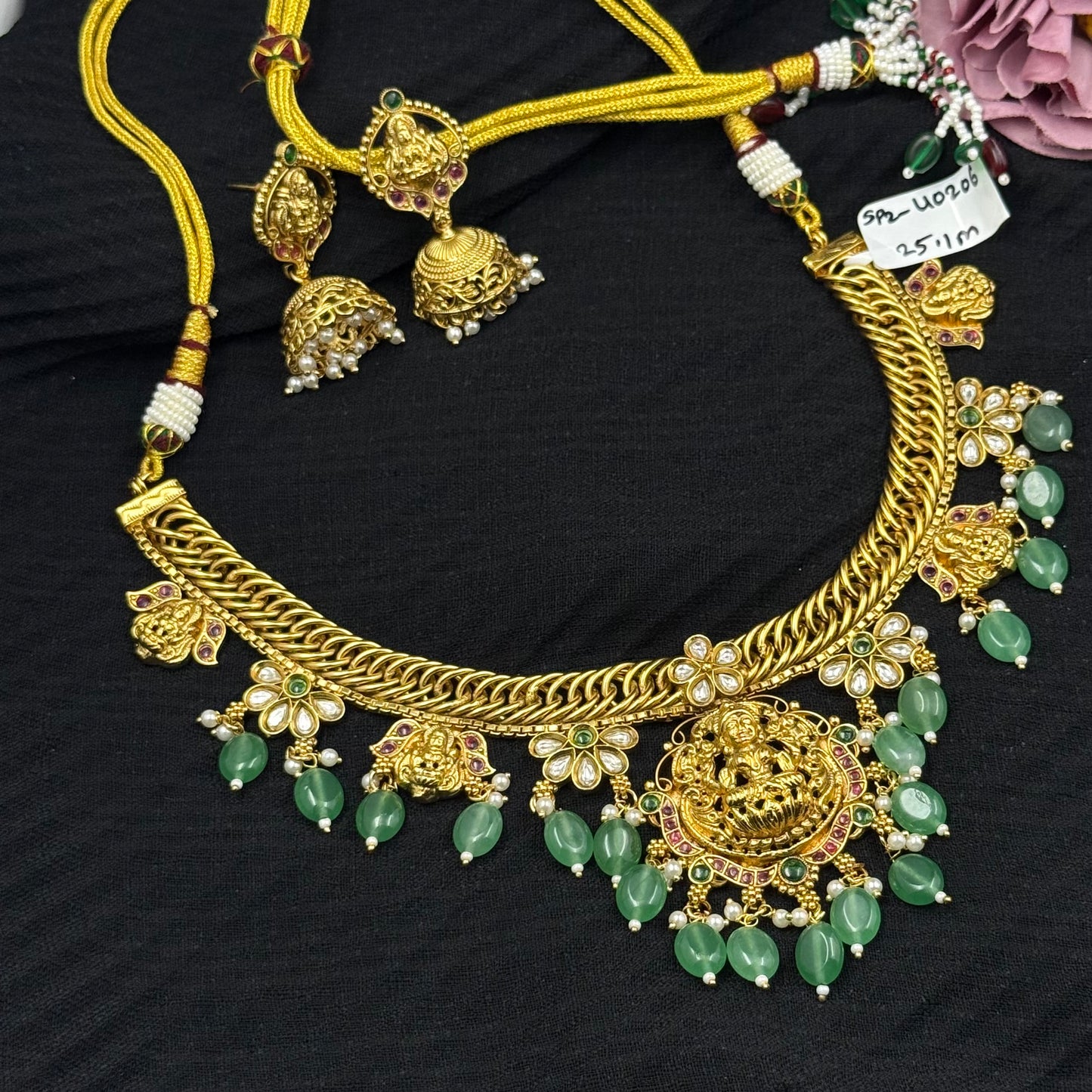 40206 Lakshmi Locket jalebi necklace with monalisa beads