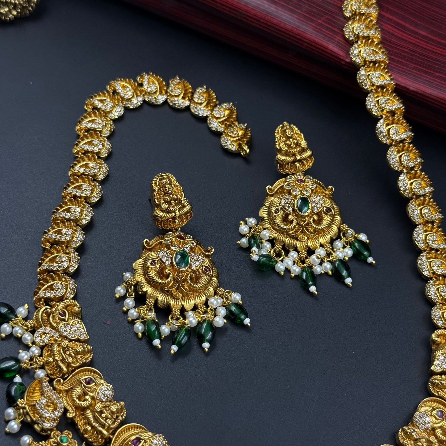 40156 Nakshi gold replica long necklace with earrings