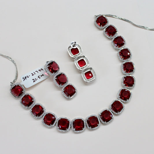 21799 Platinum red stone necklace