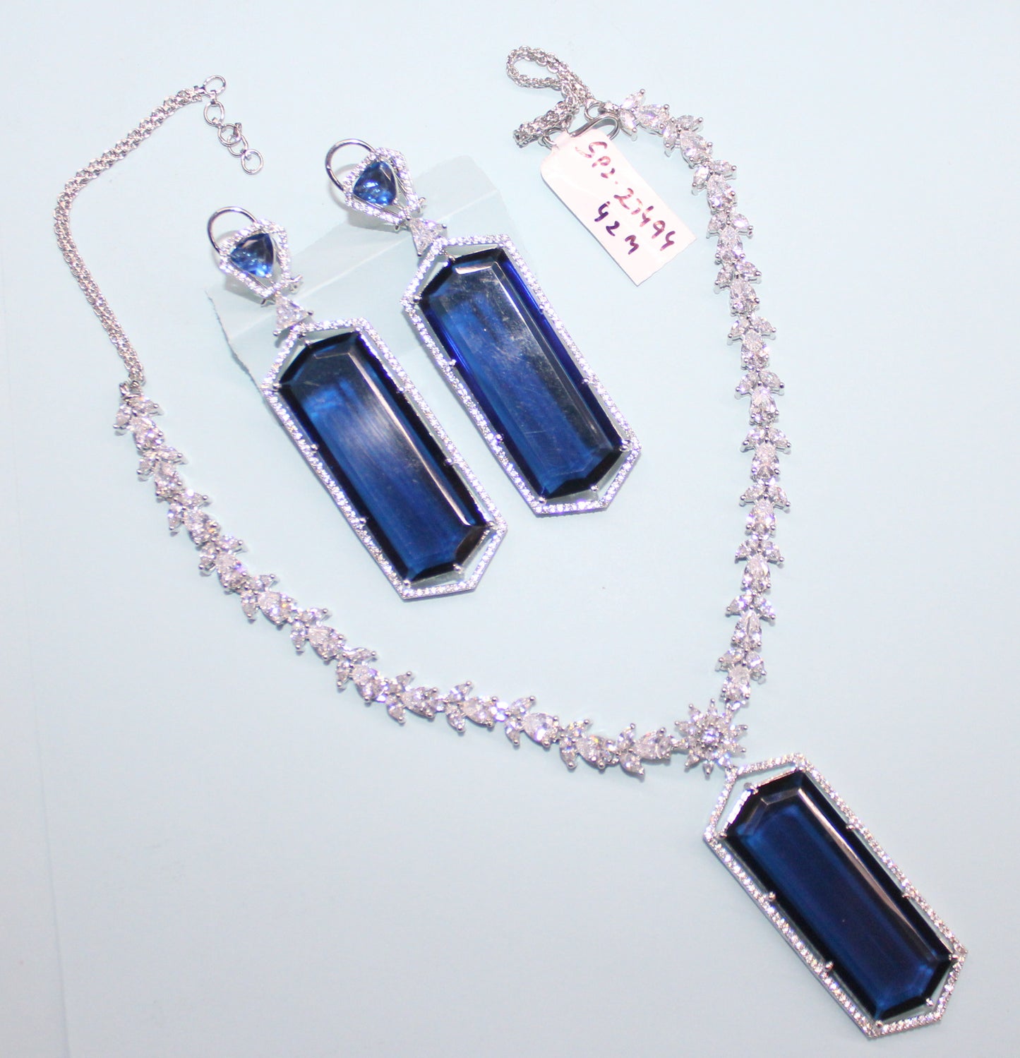 27494 Platinum blue stone fancy necklace