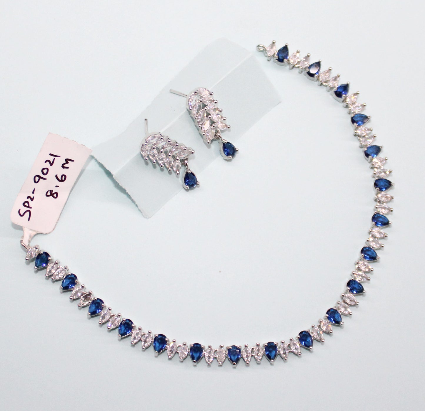 9021 Simple blue stone platinum necklace