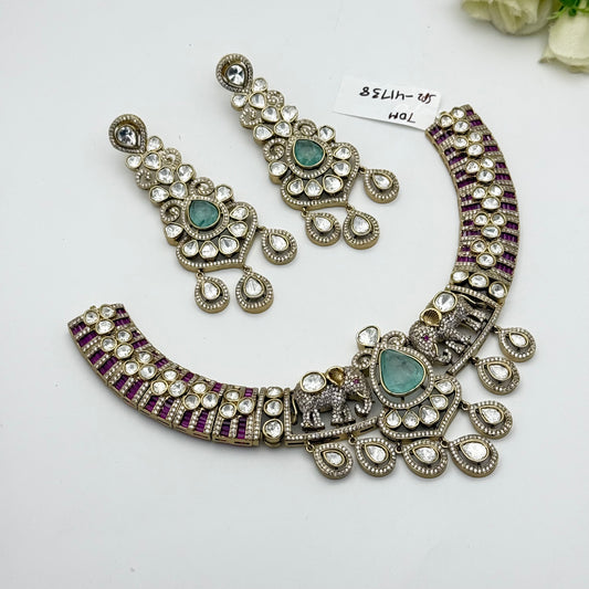 41738  Victorian mint green mozonite necklace with heavy earrings