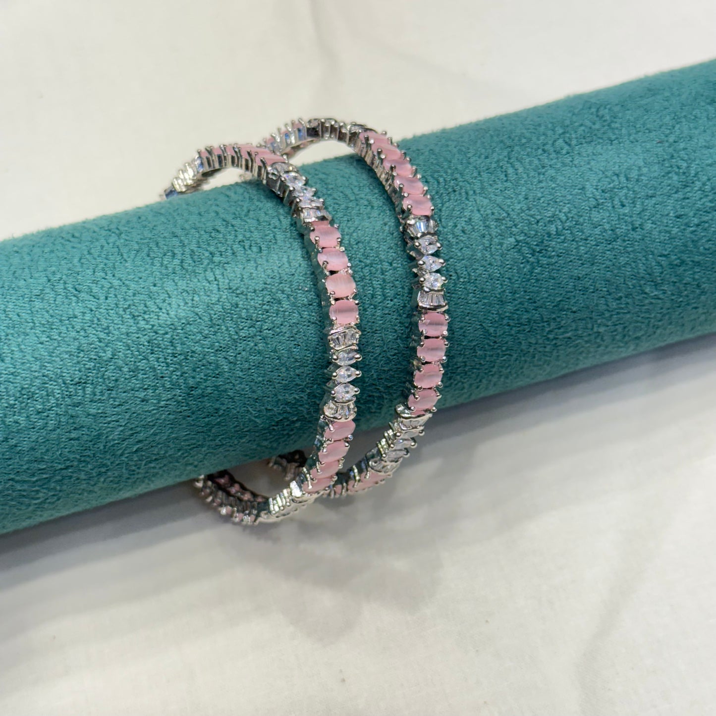 1506 platinum pink and white stone bangle