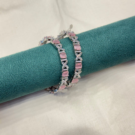 36695 platinum mint pink stone bangle