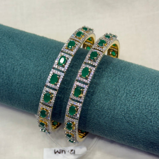 38473 GJ real diamond look green bangles