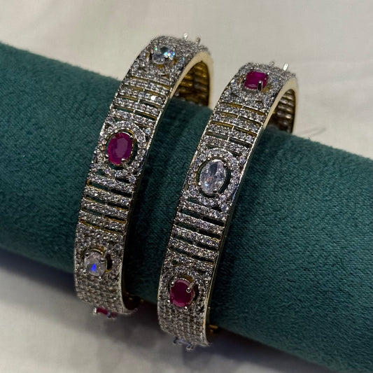 17177 Diamond look like pink and white stone bangle