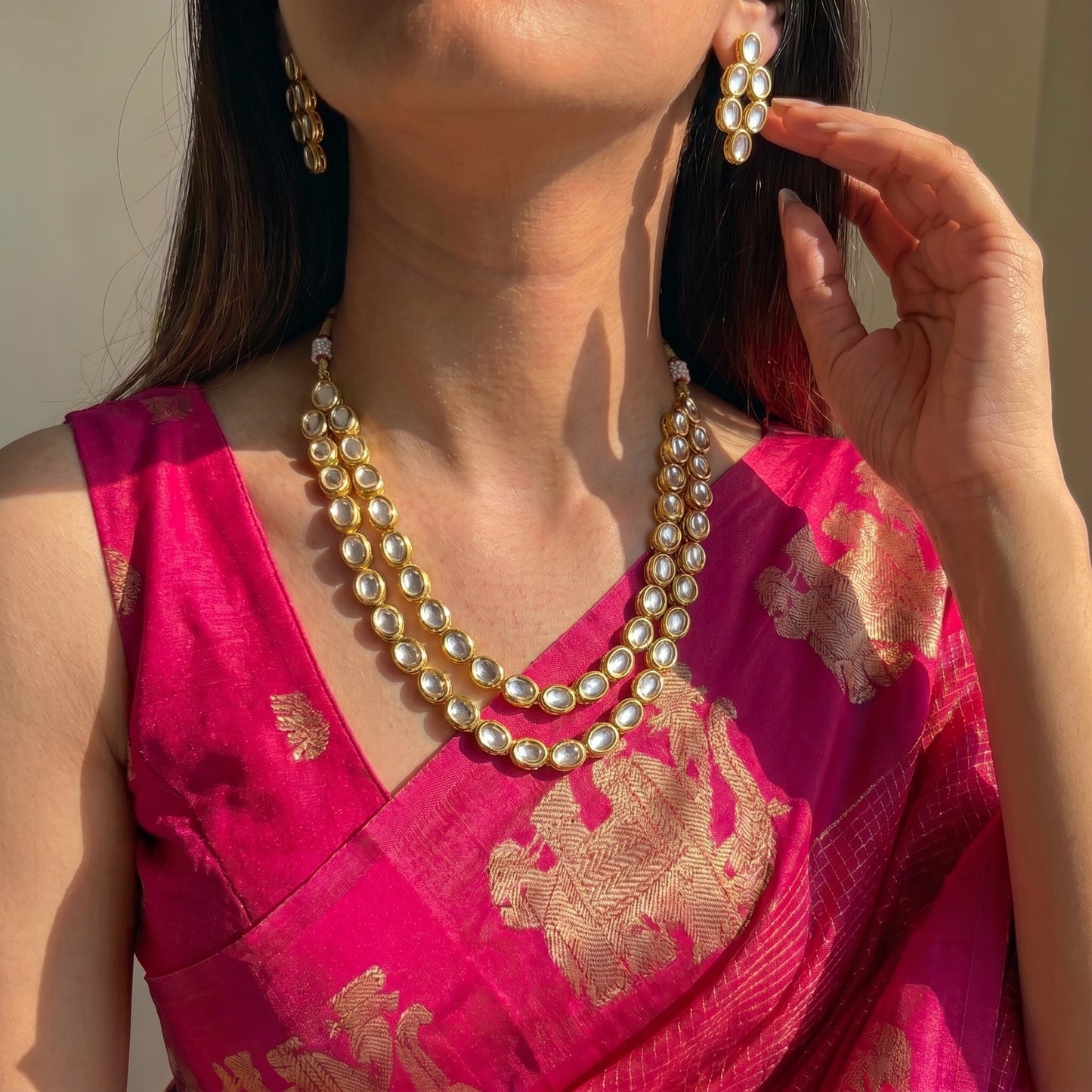 Kundan Short Necklace oval shape 2 lines