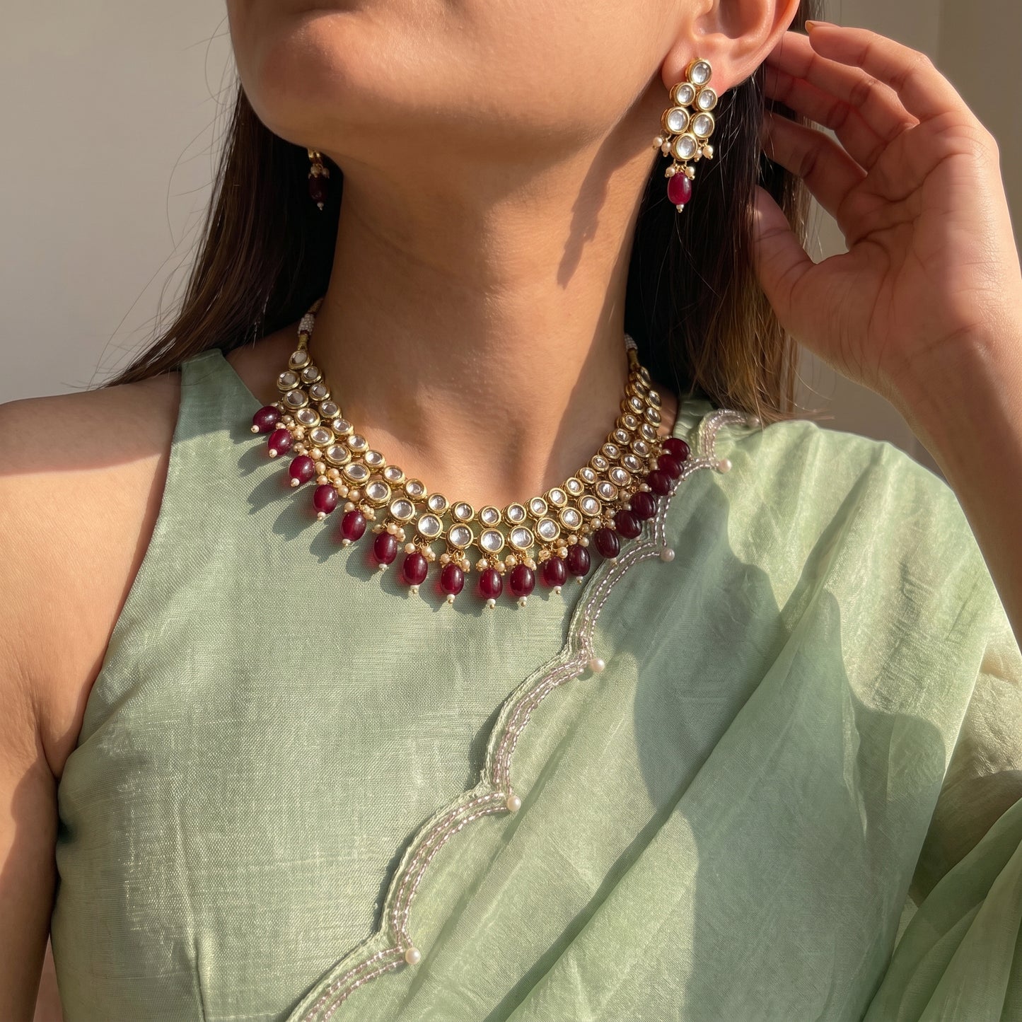 Kundan Short Necklace oval shape 2 lines