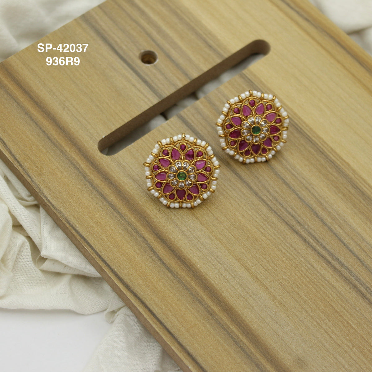 Multi colour Floral gold Look studs with pushback SP-42037