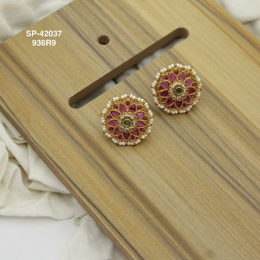 Multi colour Floral gold Look studs with pushback SP-42037