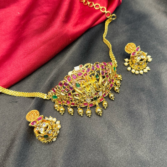 Peacock Ramparivar neck choker with earrings 15441